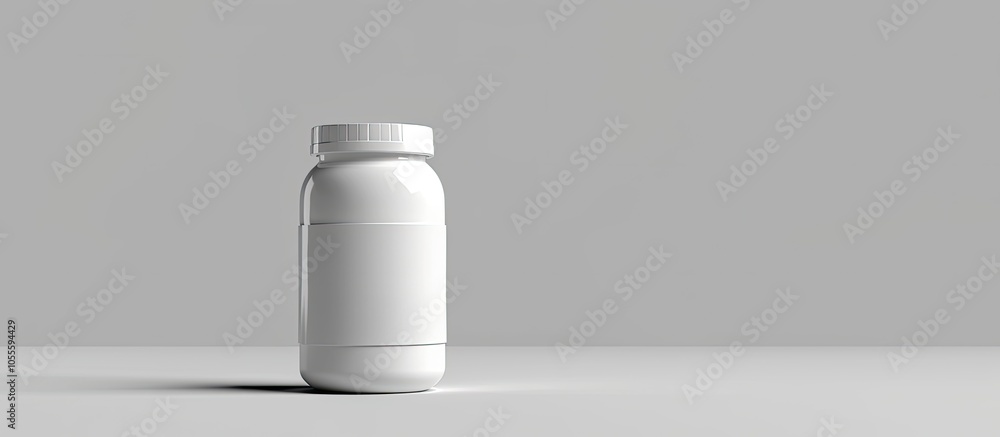 Poster white plastic pill bottle featuring an area for text placement in the image. copy space image. place