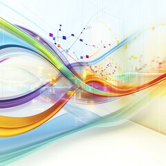 Obraz premium Abstract colorful wavy lines with digital elements on a white background