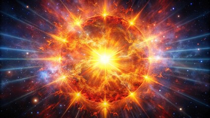 Obraz premium A massive star exploding in a supernova explosion with bright orange and red colors spreading across the sky, space, supernova, galaxy, nebula, stellar remnants