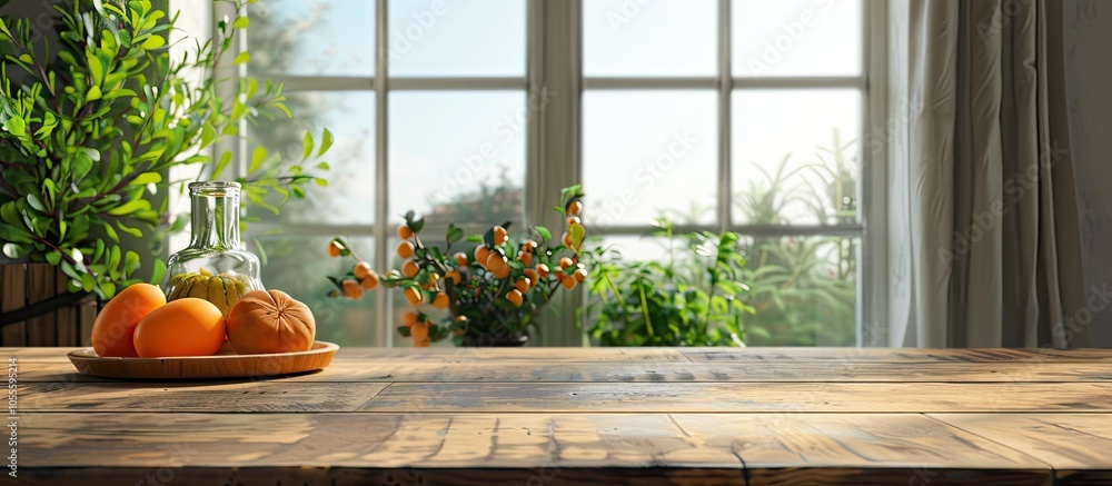 Wall mural kitchen table scene with blurred window background perfect for a copy space image