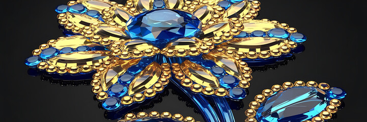 Blue and gold jeweled flower brooch  luxurious and elegant  perfect for a special occasion   