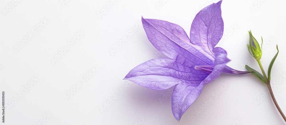 Poster top view of an isolated campanula flower on a white background with copy space image perfect for add