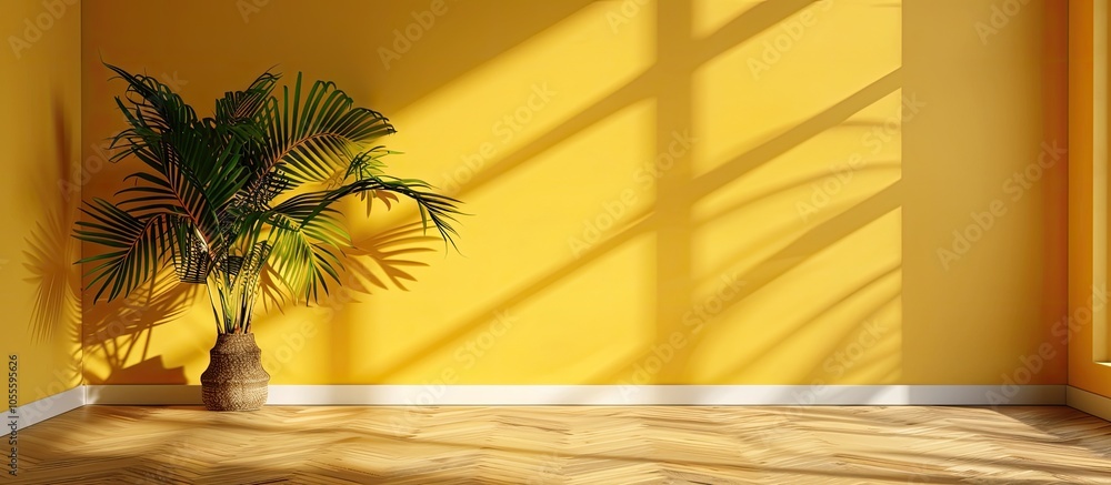 Poster yellow background with shadow from window for presenting products against a studio backdrop ideal fo