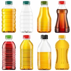 set of bottles with juice with white background