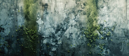 A detailed textured wall with mold moss damaged paint layers and abstract grunge strokes is ideal for studying anti fungal paint Includes copy space image