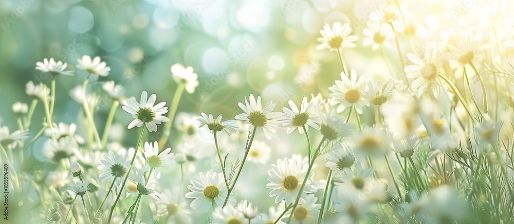 Poster a summer field featuring chamomile flowers with a blurred background perfect for a copy space image
