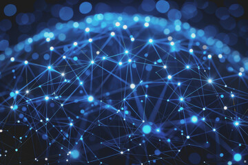 Obraz premium Glowing blue digital sphere with interconnected nodes. represents a global network.