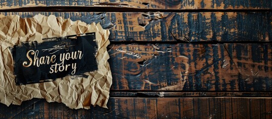 Ripped paper with Share your story lettering creates a vintage look perfect for use in a copy space image