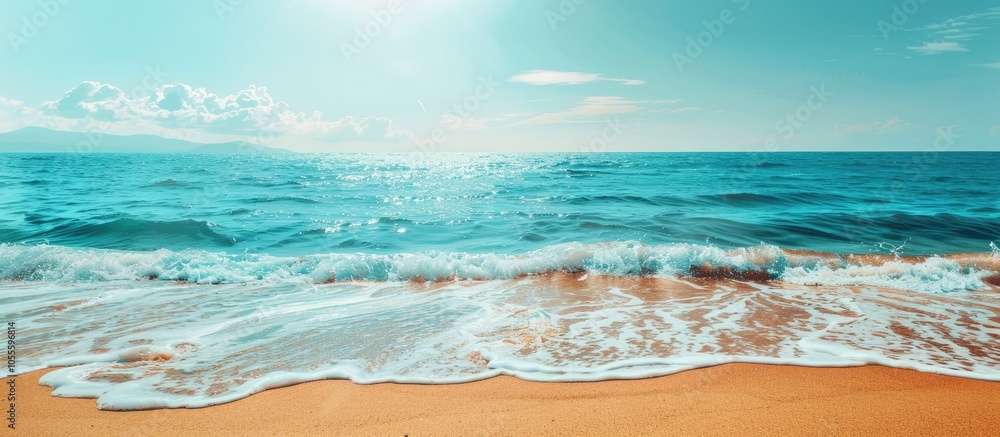 Aufkleber enhance the color filters of a scenic beach setting with an expanse of sand and sea to create a vibr