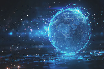 Obraz premium Glowing blue digital sphere with interconnected nodes. represents a global network.