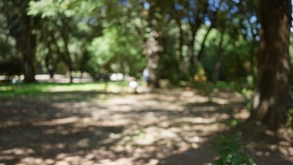Obraz premium Blurred image of lush villa borghese gardens in rome showcasing a serene, defocused outdoor scene with dappled sunlight and soft bokeh effects.