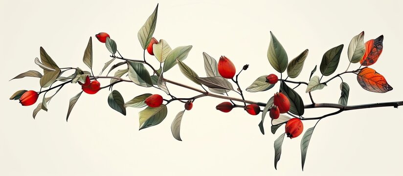 Red bush willow leaves and fruits from the species Combretum apiculatum can be commonly found throughout Southern Africa suitable for a copy space image