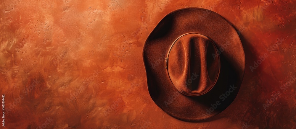 Poster top view of a brown fall hat against a colored background with space for additional images