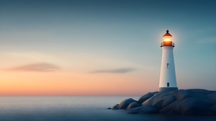 Obraz premium Serene Lighthouse by Ocean at Sunset