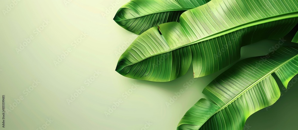 Poster close up view of a fresh banana leaf with copy space image