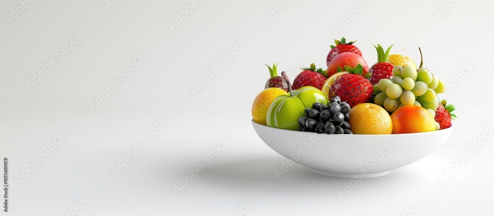 Poster fresh fruits in a bowl placed on a white backdrop with copy space image