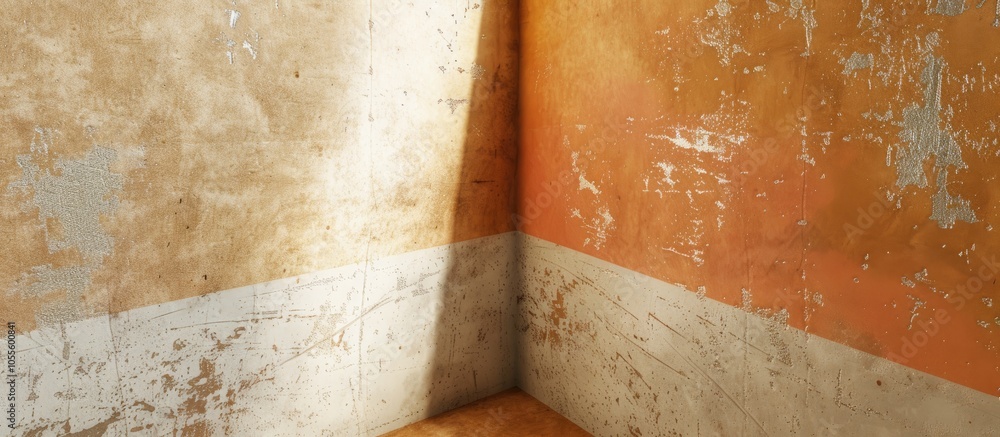 Poster detailed vertical gradient on a corner wall with textured plaster paint and paper seen in a close up