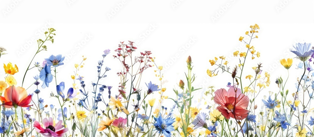 Poster spring wildflowers beautifully displayed with a white paper background perfect for showcasing your c