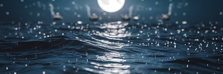Dark blue water with white light reflections  calm ocean night scene  perfect for a relaxing and peaceful mood   