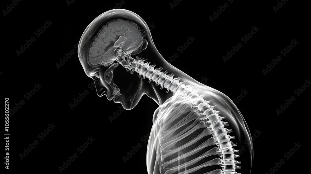 Aufkleber a translucent, anatomical image of a human skeleton with a visible brain is displayed. the subject i