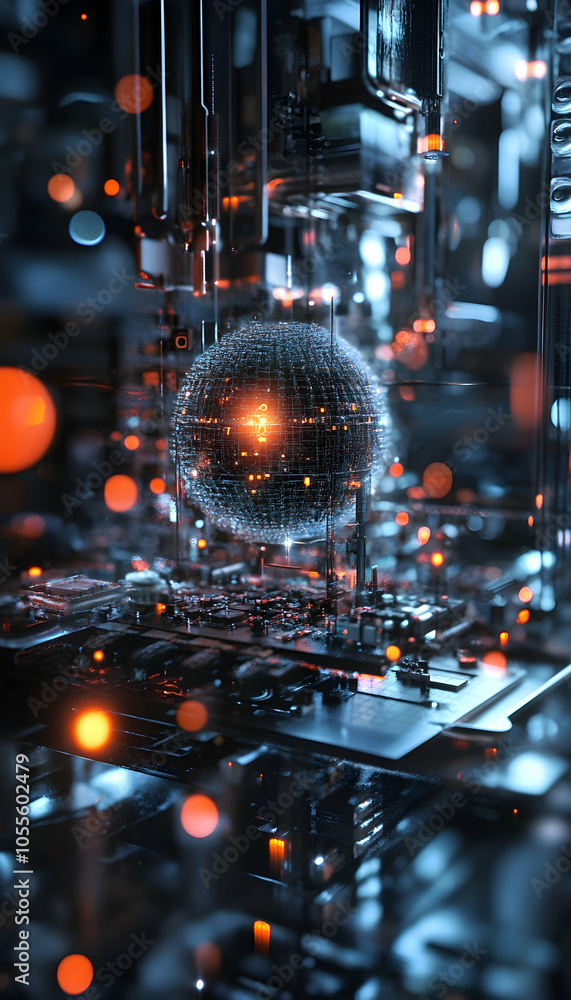 Poster quantum computing system with intricate networks and futuristic components -
