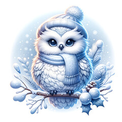 Winter Owl Clipart Illustration - Jpeg - Generative AI
