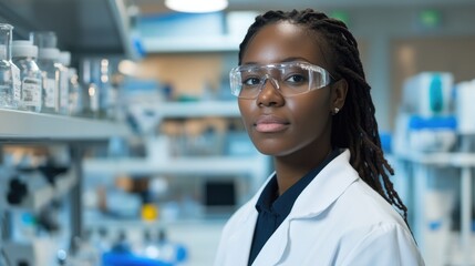Fototapeta premium Portrait of a female biomedical engineer working in a research lab focused on creating innovative life saving medical solutions