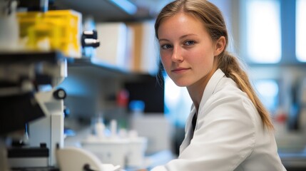 Portrait of a female biomedical engineer working in a research lab focused on creating innovative life saving medical solutions
