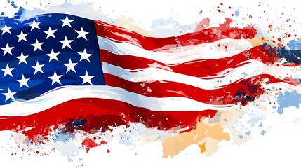 Abstract Watercolor Painting of the American Flag