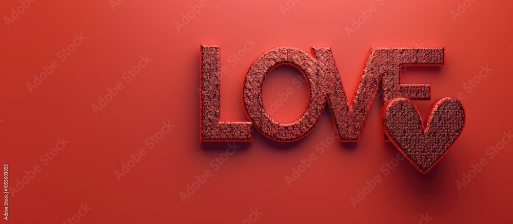 Fototapete Stylized Love text on a vibrant red background with a space reserved for additional images
