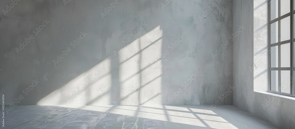 Poster light gray room with a window shadow showcasing minimal wall mockup providing copy space image