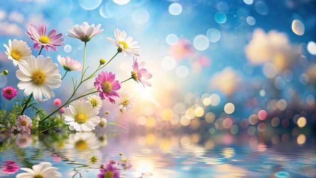 Flowers reflected in the sky bokeh background