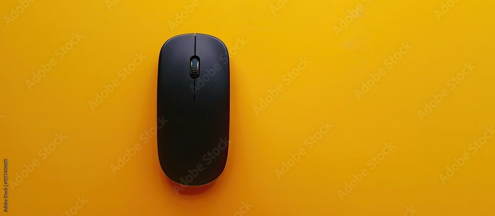 Fototapete a black wireless mouse placed on a yellow surface for a flat lay image with space for text or graphi