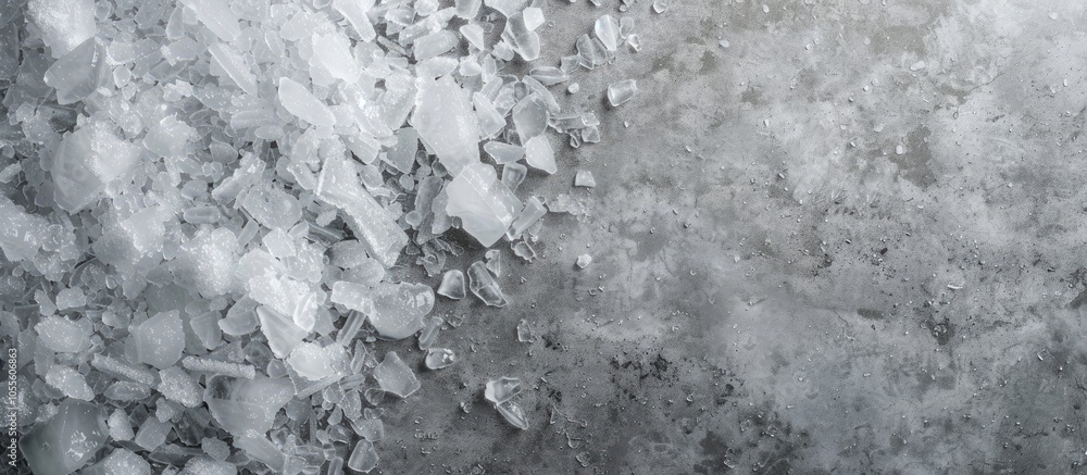 Poster top view of crushed ice on a grey backdrop with copy space image
