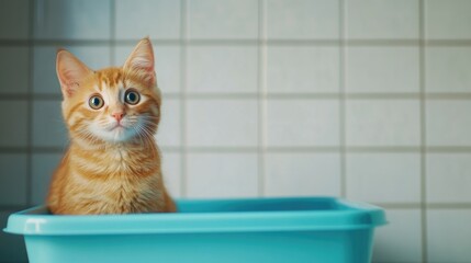 Orange Cat in Blue Container