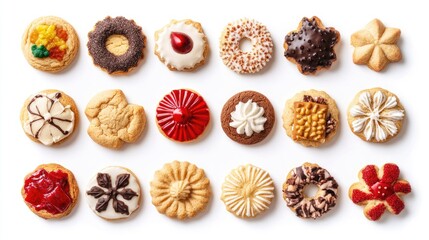 Fototapeta premium Variety of festive cookies displayed on a white background