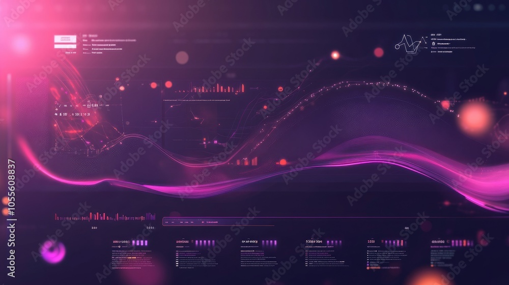 Poster Web banner with charts, icons, and timeline interface, soft blur background, ideal for data visualization and analytics websites