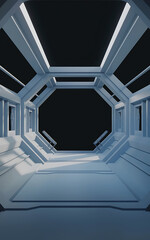 Futuristic white and grey spaceship corridor  a sense of mystery and anticipation  perfect for science fiction and fantasy projects   