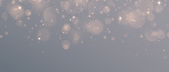 Christmas Dust. Christmas Bokeh Lights. Festive Designs.White png dust light. Christmas background of shining dust. Spark overlay. Holiday powder dust for cards, invitations, banners, and ads. © David