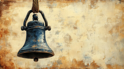 Obraz premium Nautical ship bell vintage sketch in rustic maritime decor for historical design