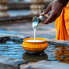 Priest Conducting Sacred Rudra Abhishek Ritual