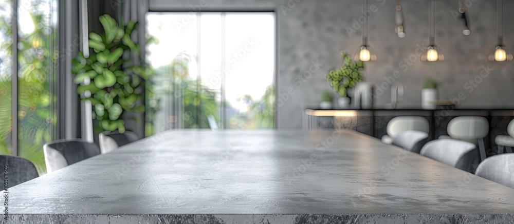 Poster blurry dining room in the background of a table top with copy space image