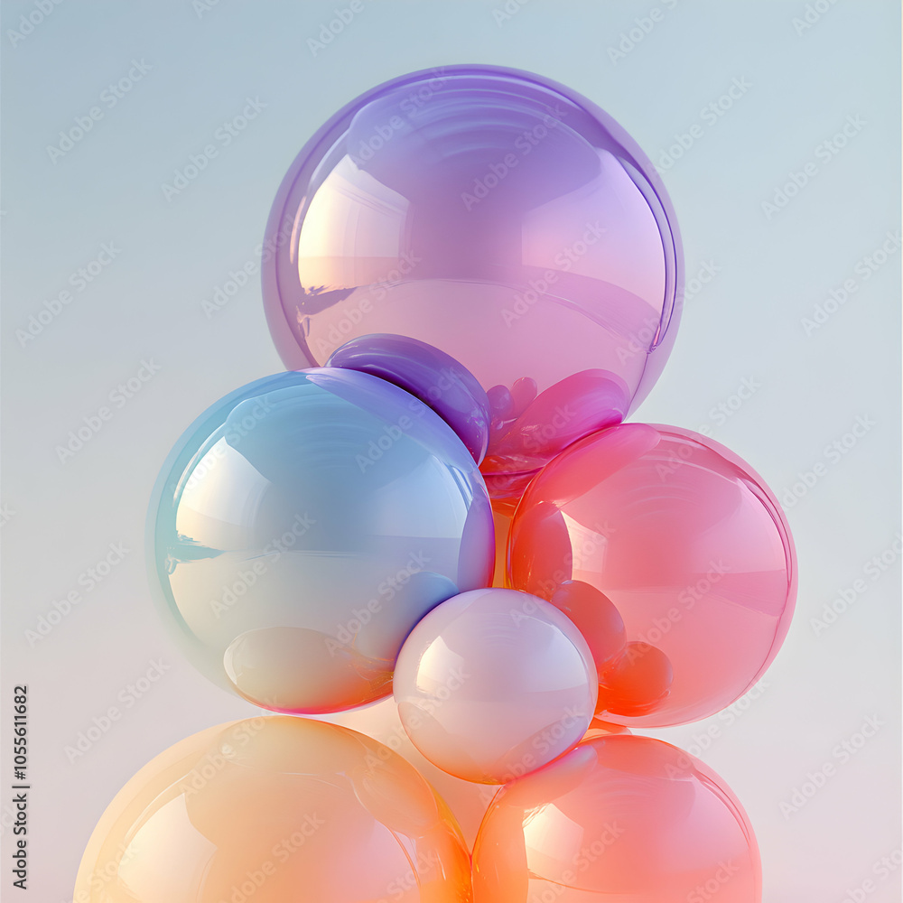 Poster artistic interpretation of colorful gradient spheres against a soft background