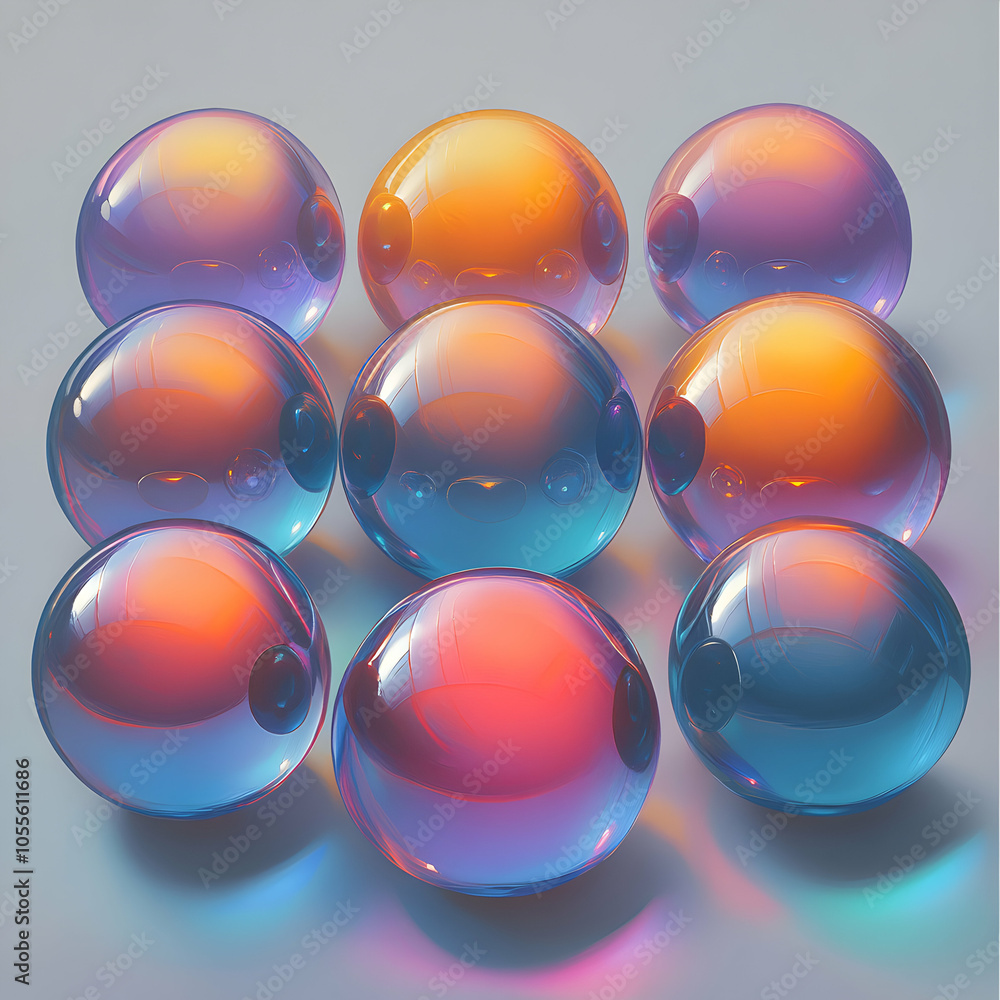 Poster artistic interpretation of colorful spheres with gradient effects in abstract composition