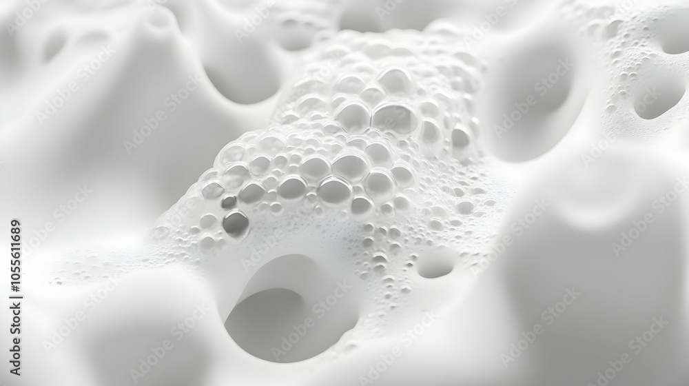 Poster textured white soap foam bubbles creating a soft and smooth aesthetic -