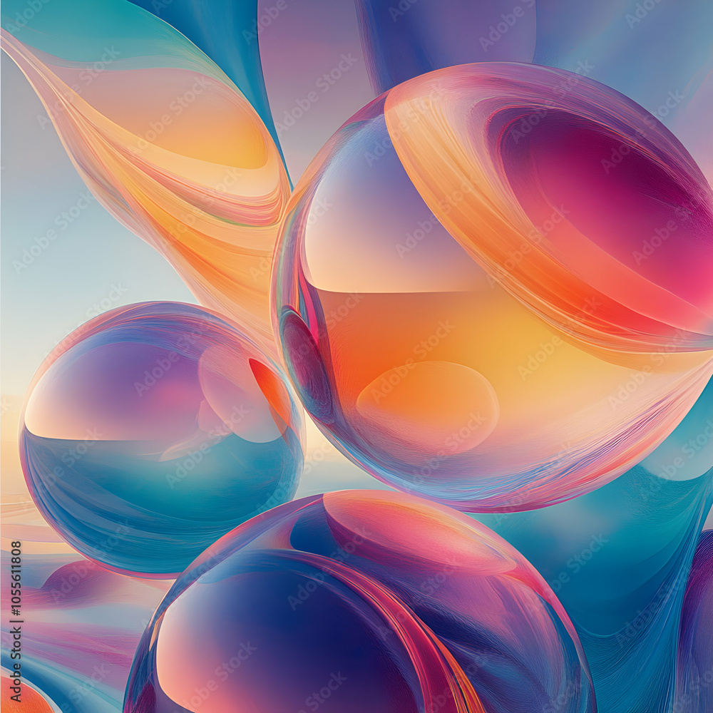 Poster artistic interpretation of colorful gradient spheres in abstract composition