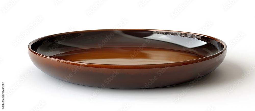 Poster new empty brown ceramic tray with a dark edge on a white background featuring copy space image