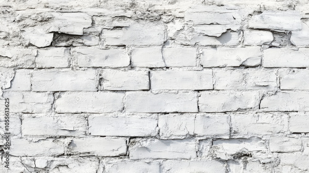 Poster Rustic brick wall texture featuring a light white and gray color scheme with visible damage perfect for a panoramic background
