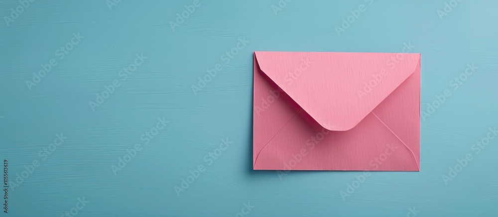 Aufkleber from an aerial view a pink envelope rests on top of a white paper list against a blue backdrop with 