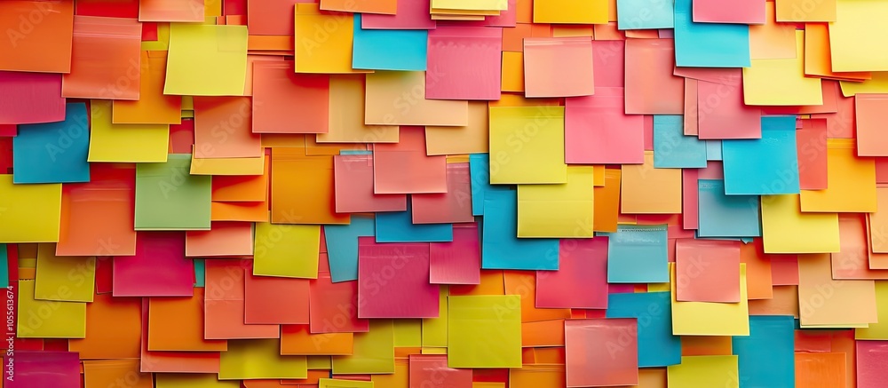 Poster colorful sticky notes creatively organized into rows creating an appealing copy space image
